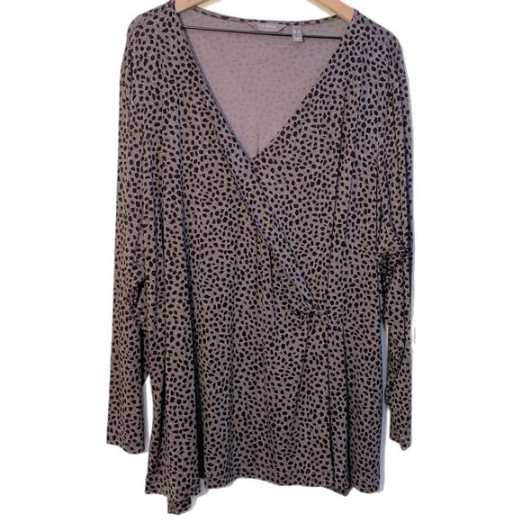 LISA RINNA Collection Faux Wrap Tunic 3X Gray Black Leopard V-Neck Long Sleeve. - Picture 1 of 13